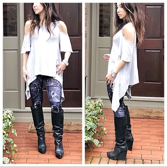 Heather grey asymmetrical cold shoulder tunic - Picture 4 of 8